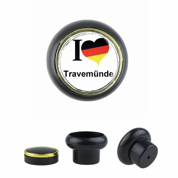 Designer Kunststoff Möbelknopf KSTSP017 KST00599S Schwarz I Love Travemünde Motiv