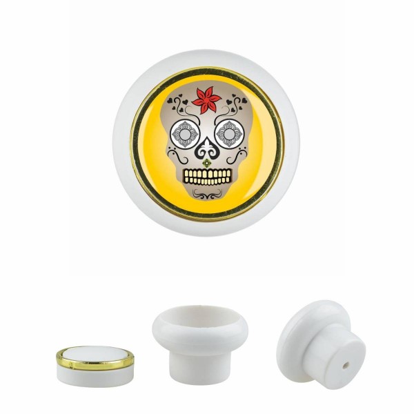 Designer Kunststoff Möbelknopf KSTSP015 KST03316W Weiss Totenkopf Schädel Skull Gothic Motiv