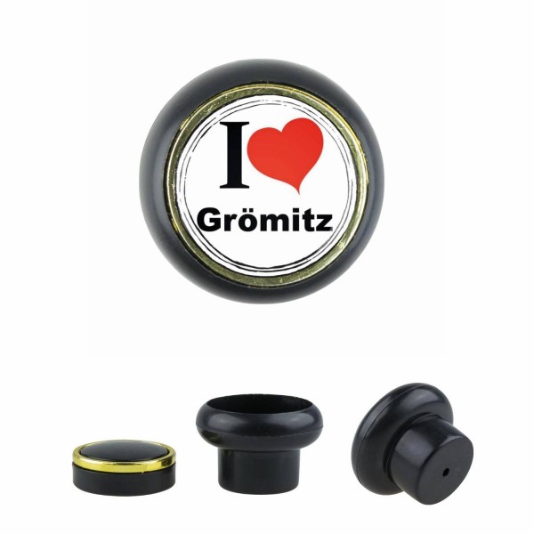 Designer Kunststoff Möbelknopf KSTSP017 KST00103S Schwarz I Love Grömitz Motiv