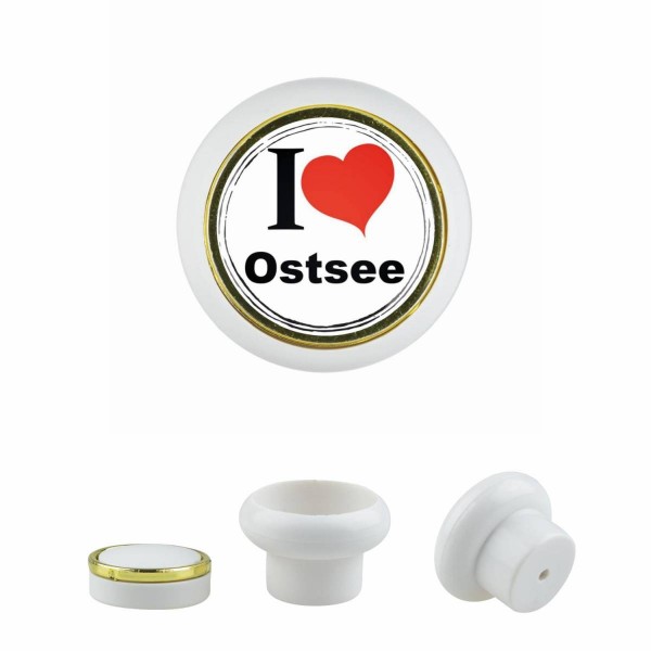 Designer Kunststoff Möbelknopf KSTSP017 KST00098W Weiss I Love Ostsee Motiv