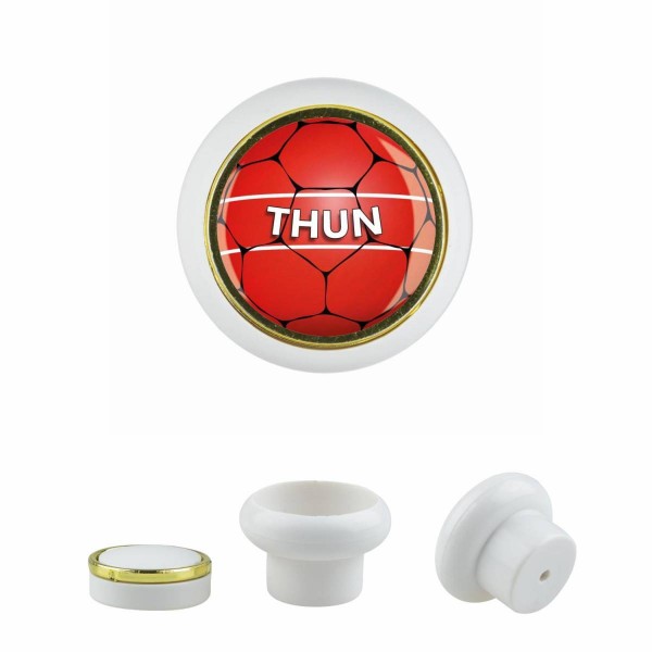 Designer Kunststoff Möbelknopf KSTSP014 KST03551W Weiss Sport Fußball Europa Verein Club Thun Motiv