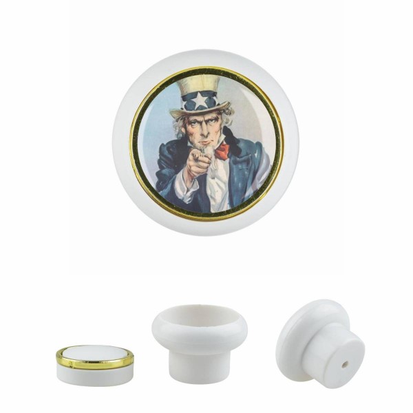 Designer Kunststoff Möbelknopf KSTSP016 KST00868W0 Weiss Städte Länder Welt Nostalgie USA Uncle Sam