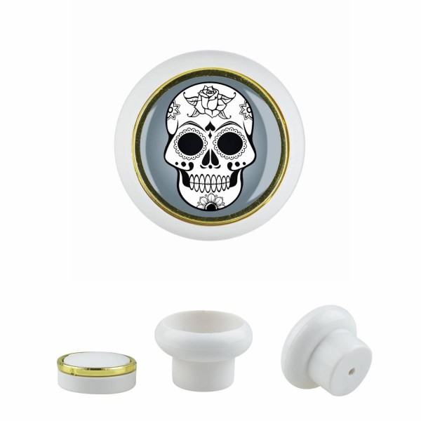 Designer Kunststoff Möbelknopf KSTSP015 KST03317W Weiss Totenkopf Schädel Skull Gothic Motiv