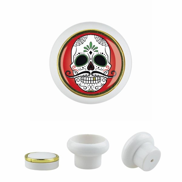 Designer Kunststoff Möbelknopf KSTSP015 KST05917W Weiss Totenkopf Schädel Skull Gothic Motiv