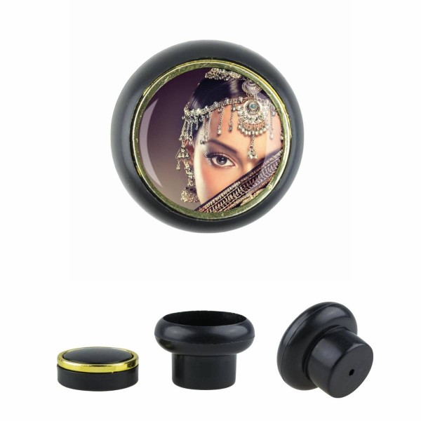 Designer Kunststoff Möbelknopf KSTSP016 KST00009S0 Schwarz Indien Bollywood Beauty Motiv