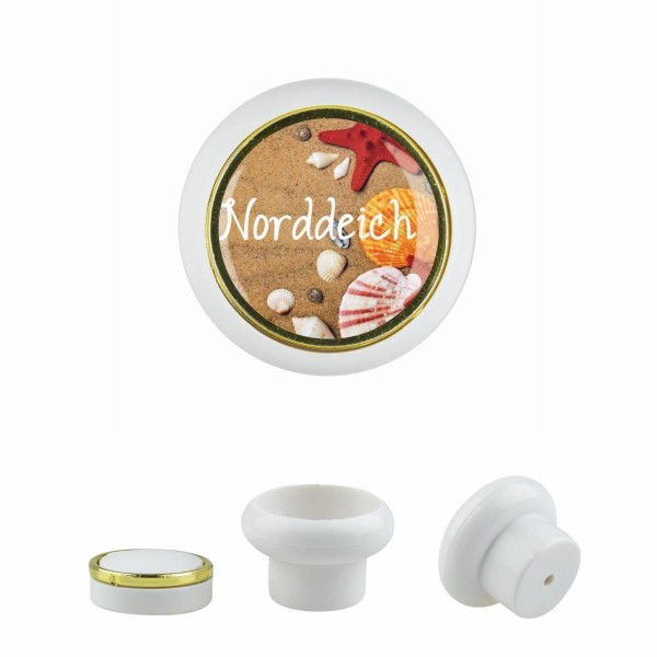 Designer Kunststoff Möbelknopf KSTSP016 KST00263W0 Weiss Norddeich Motiv