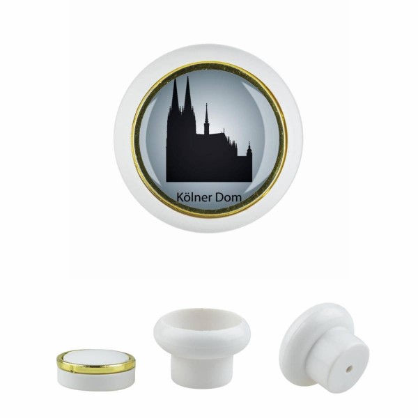 Designer Kunststoff Möbelknopf KSTSP016 KST00060W0 Weiss Kölner Dom Motiv