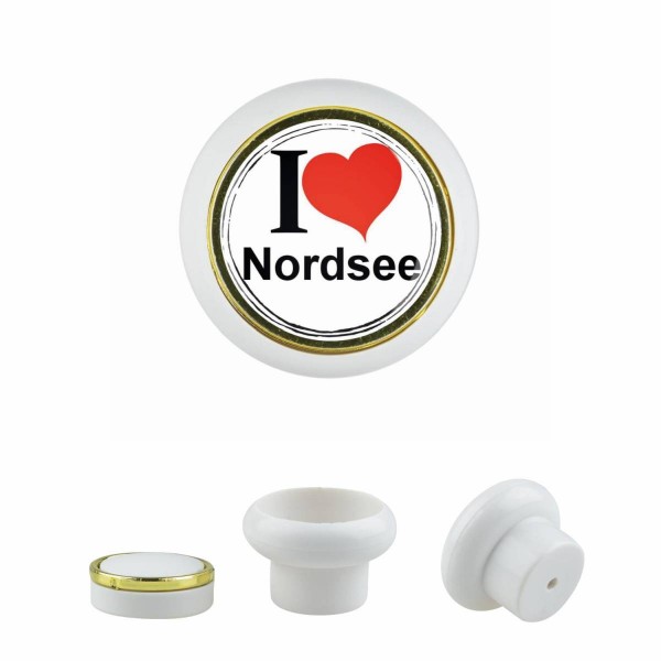 Designer Kunststoff Möbelknopf KSTSP017 KST00298W Weiss I Love Nordsee Motiv