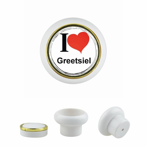 Designer Kunststoff Möbelknopf KSTSP017 KST00151W Weiss I Love Greetsiel Motiv