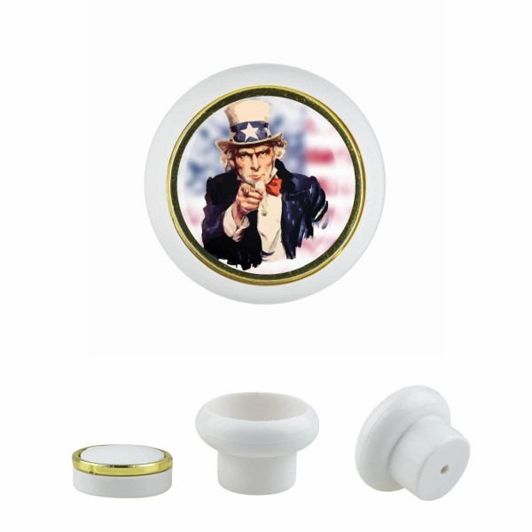 Designer Kunststoff Möbelknopf KSTSP016 KST03495W0 Weiss Städte Länder Welt Nostalgie Uncle Sam Moti