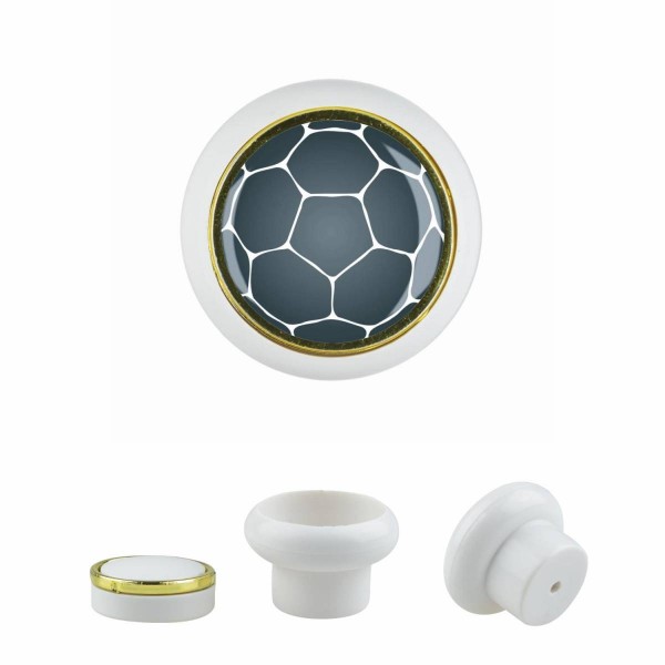 Designer Kunststoff Möbelknopf KSTSP014 KST07176W Weiss Sport Fußball Soccer Motiv