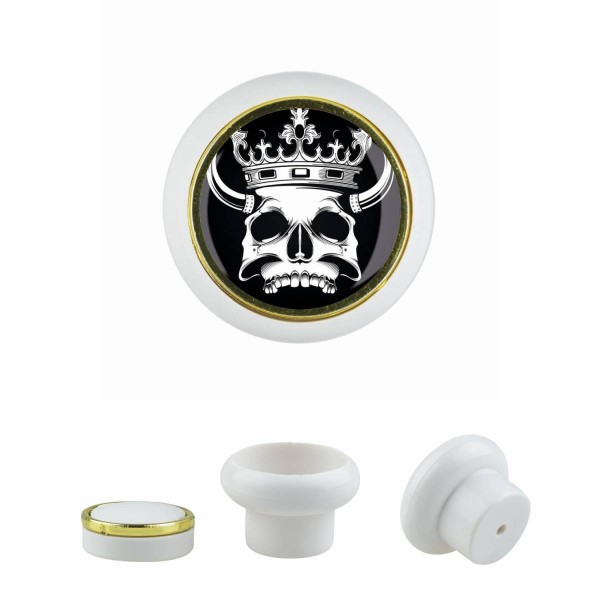 Designer Kunststoff Möbelknopf KSTSP015 KST05875W Weiss Totenkopf Schädel Skull Gothic Motiv