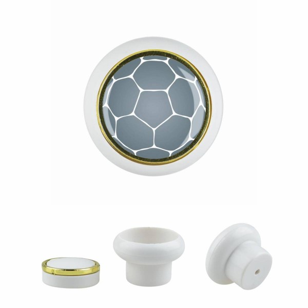 Designer Kunststoff Möbelknopf KSTSP014 KST07175W Weiss Sport Fußball Soccer Motiv